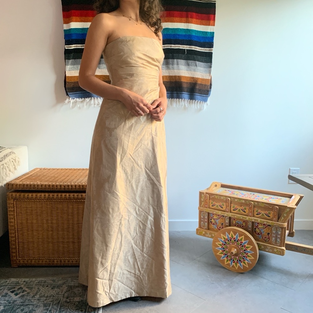 Kay Unger 100% Silk Maxi Champagne Dress